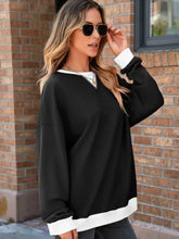 Mandy Contrast Trim Round Neck Long Sleeve Sweatshirt Black Woman Sweatshirts