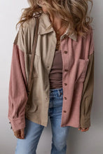 Button Up Color Block Long Sleeve Shacket Woman Outerwear