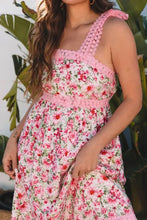 Floral Lace Tied Strap Square Neck Dress with Pockets Woman Casual Dress