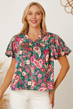 Floral Collared Neck Short Sleeve Blouse Multicolor Woman Blouses