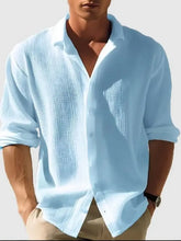 Men's Full Size Collared Neck Button Down Long Sleeve Shirt Plus Size Light Blue Mens Tops