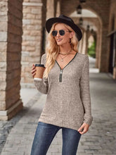 Half-Zip V-Neck Long Sleeve Top Dust Storm Woman Blouses