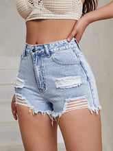 Distressed Raw Hem High Waist Denim Shorts Denim Shorts