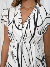 Abstract Print Ruffle Sleeve V-Neck Midi Dress Woman Casual Dress