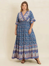 Plus Size Printed Surplice Half Sleeve Dress Casual Dresses
