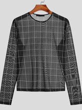 Men's Full Size Plaid Round Neck Long Sleeve Top Plus Size Mens Tops