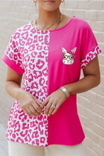 Leopard Round Neck Short Sleeve T-Shirt Hot Pink Woman T Shirts