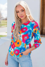 Floral V-Neck Three-Quarter Sleeve Top Woman Blouses