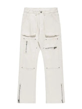 Men's Multi-Pocket Pants with Zipper Details White Woman Sweatpants