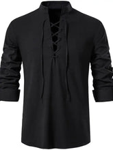 Men's Lace Up Long Sleeve Blouse Mens Tops