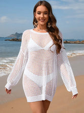 Backless Boat Neck Long Sleeve Cover Up White Swimwear Cover-Ups