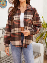 Plaid Button Up Long Sleeve Jacket Brown Woman Outerwear