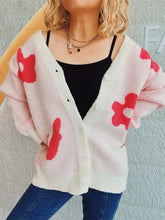 Flower Button Down V-Neck Long Sleeve Cardigan Woman Outerwear