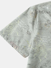 Men's Vintage Map Print Short Sleeve Button Down Shirt Mens Tops