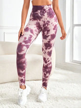 Tie-Dye Wide Waistband Active Leggings Magenta Woman Leggings