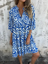 Full Size Printed Notched Half Sleeve Dress Plus Size Casual Dresses