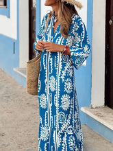 Printed Notched Half Sleeve Maxi Dress Blue Woman Maxi Dress