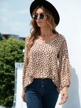 Printed V-Neck Balloon Sleeve Blouse Woman Blouses