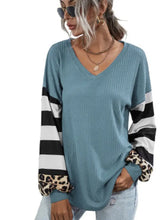 Leopard Striped Waffle-Knit Top Woman Blouses