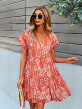 Floral Print V-Neck Ruffle Tiered Summer Mini Dress Woman Casual Dress