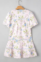 Printed Tie Neck Short Sleeve Mini Dress Woman Dress