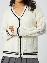 Star Embroidered V-Neck Long Sleeve Cardigan White One Size Woman Outerwear