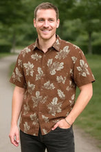 Men's Printed Oversized Button-Down Shirt Brown Mens Tops