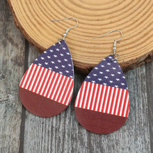 Stars and Stripes PU Leather Teardrop Earrings Deep Red One Size Earrings