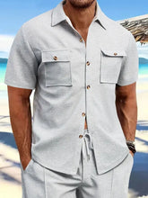 Men's Full Size Button Down Short Sleeve Shirt Plus Size Gray Mens Tops