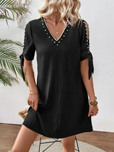 Cutout Pearl Detail V-Neck Mini Dress Casual Dresses