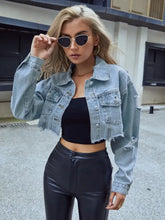 Distressed Raw Hem Cropped Denim Jacket Woman Denim Tops