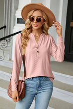 Notched Neck Long Sleeve Buttoned Blouse Dusty Pink Woman Blouses