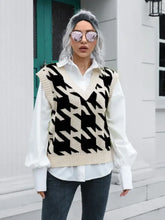 Houndstooth V-Neck Sweater Vest Woman Outerwear