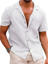 Men's Full Size Classic Short Sleeve Button Down Linen Shirt Plus Size White Mens Tops