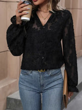 Perfee Lace Button Front Long Sleeve Top Woman Blouses