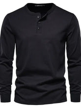 Men's Full Size Quarter Button Round Neck Long Sleeve T-Shirt Plus Size Black Mens Tops