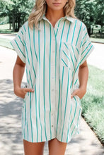 St Patricks Striped Wide Short Sleeve Shift Mini Shirt Dress White Casual Dresses