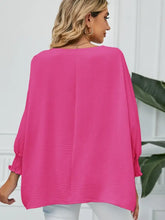 Smocked Lantern Sleeve Round Neck Blouse Woman Blouses