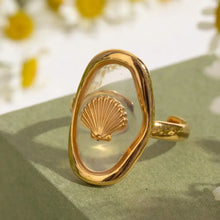 18K Gold-Plated Shell Pattern Mother of Pearl Ring Fashion Jewelry