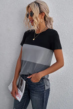 Color Block Side Slit Round Neck T-Shirt Woman T Shirts