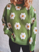 Flower Round Neck Long Sleeve Sweater Sweater Pullovers