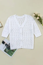 Openwork V-Neck Half Sleeve Cardigan Woman Outerwear