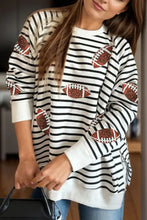 Sequin Football Striped Long Sleeve Sweatshirt Stripe Woman Sweatshirts