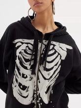Skeleton Zip Up Drawstring Hoodie Woman Sweatshirts