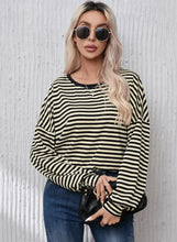 Striped Round Neck Dropped Shoulder T-Shirt Woman T Shirts