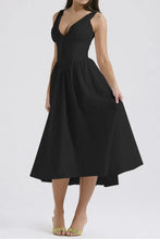 Ruched V-Neck Sleeveless Dress with Pockets Woman Casual Dress