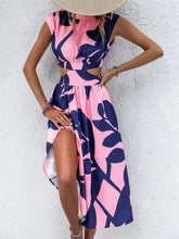 Cutout Printed Cap Sleeve Midi Dress Pink Casual Dresses
