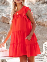 Ruffled Round Neck Cap Sleeve Mini Dress Casual Dresses