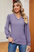 Eyelet V-Neck Flounce Sleeve T-Shirt Lilac Woman T Shirts