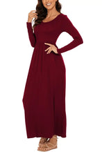 Round Neck Long Sleeve Pocketed Maxi Dress Woman Maxi Dress